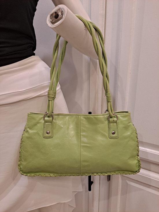 Sigrid Olsen Handbags - Sigrid Olsen Light Green Leather Braided Handles Stitched Vtg Y2k Vibrant Liner